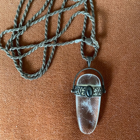 Natural Crystal, Hematite and Sterling Silver necklace. - Picture 2 of 6